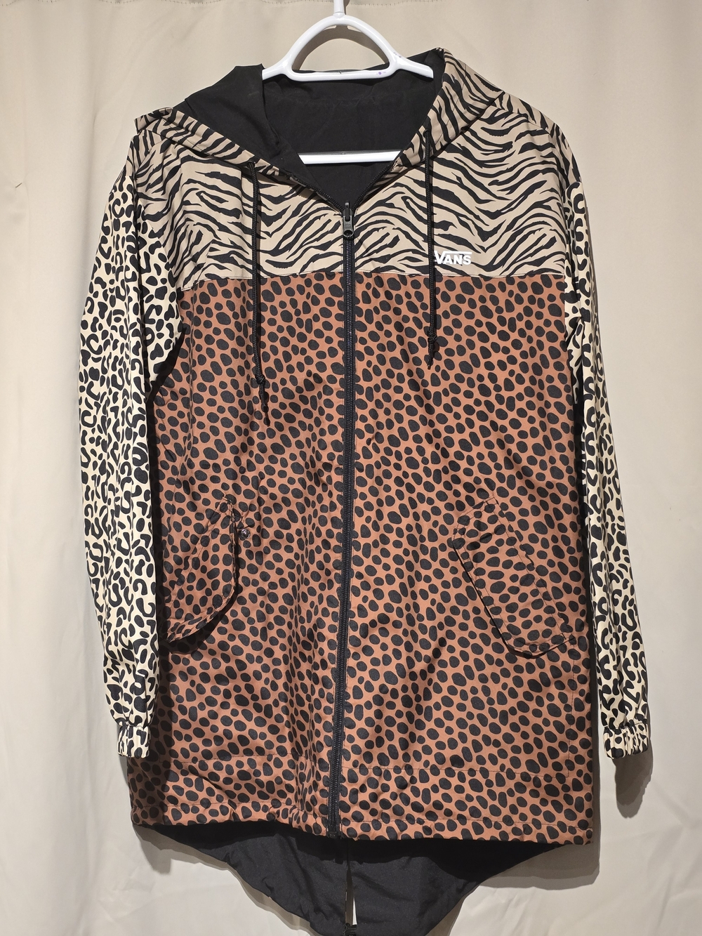 Vans Women's Mercy Reversible Parka Jacket Hooded Zip Jacket -animal Print